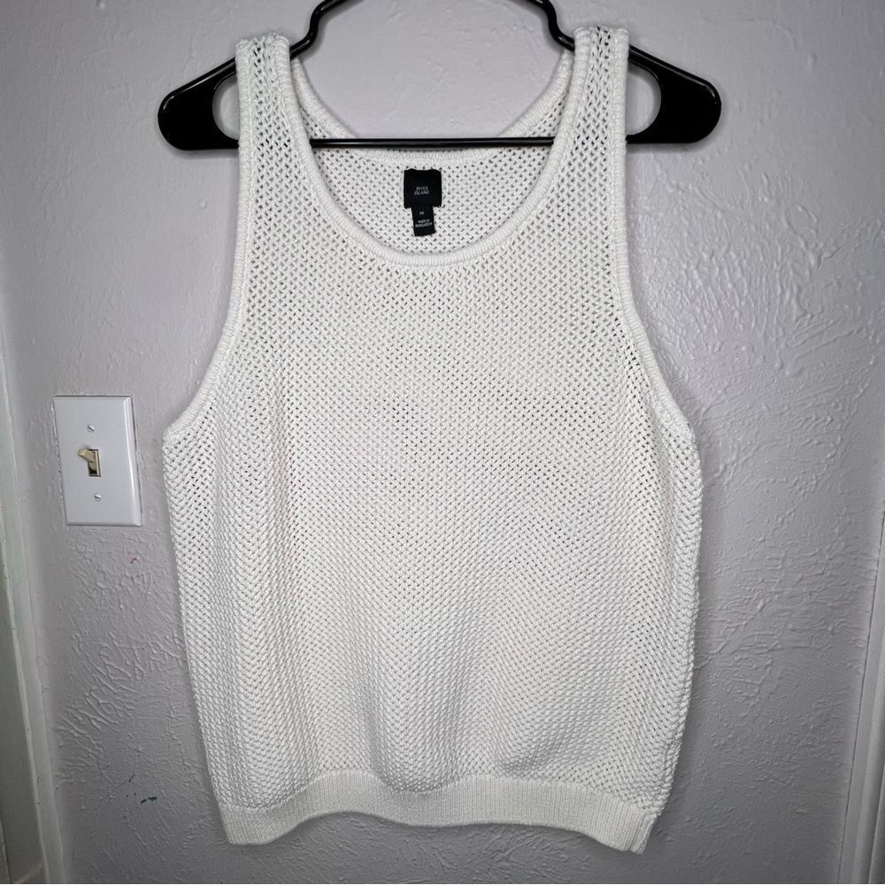 River Island White Cable Knit Women’s Tank Casual Coastal Clean Girl Top Sz M - Picture 2 of 11